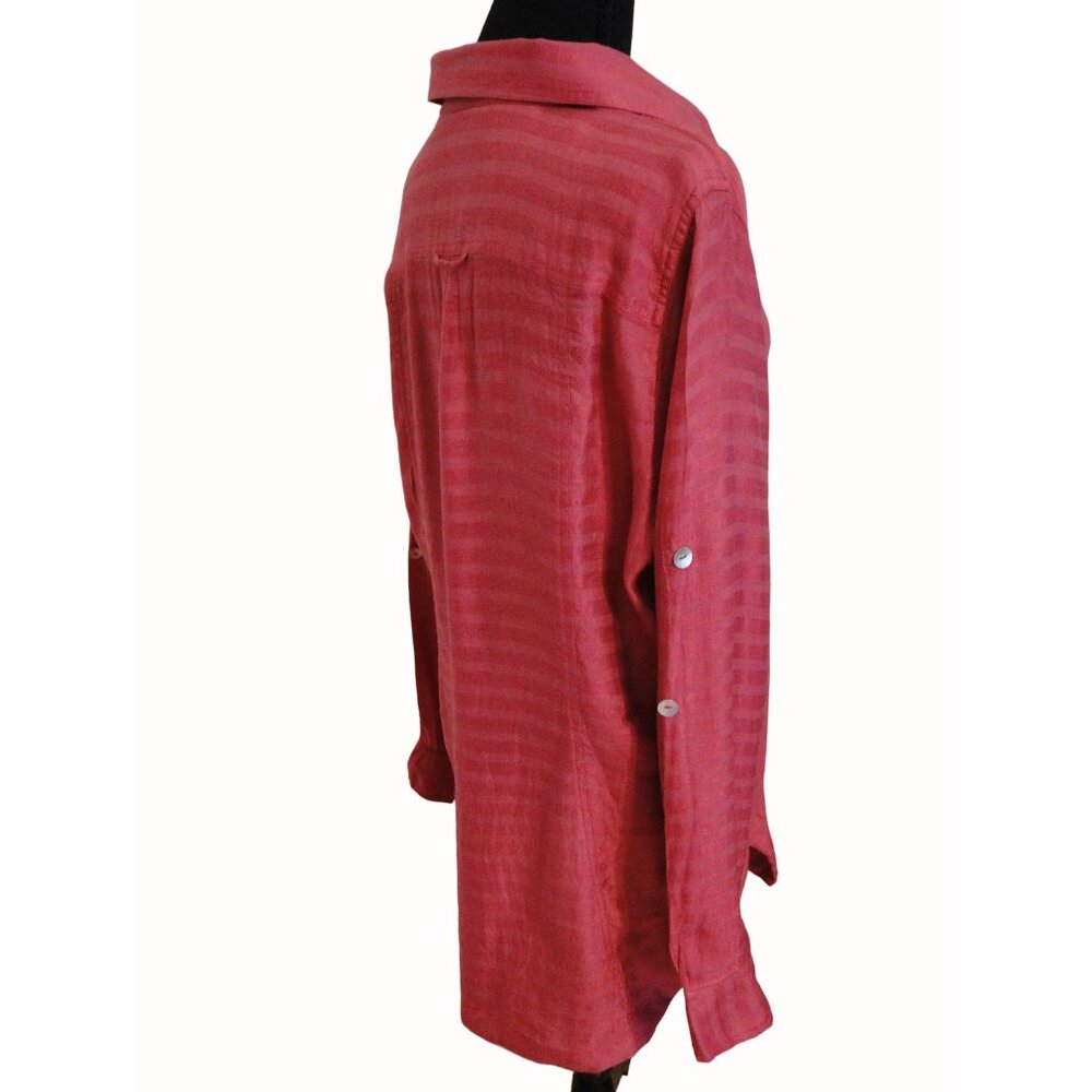 TravelSmith Womens XL Tunic Blouse Pink Button Front Pocket Rayon Linen High Low - Picture 3 of 11
